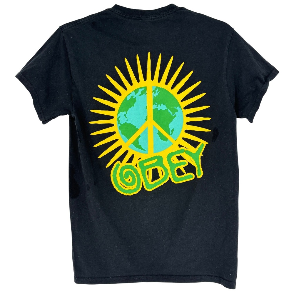 Obey Mens Peace Earth Sun Graphic T-Shirt Black Small Short Sleeve Streetwear
